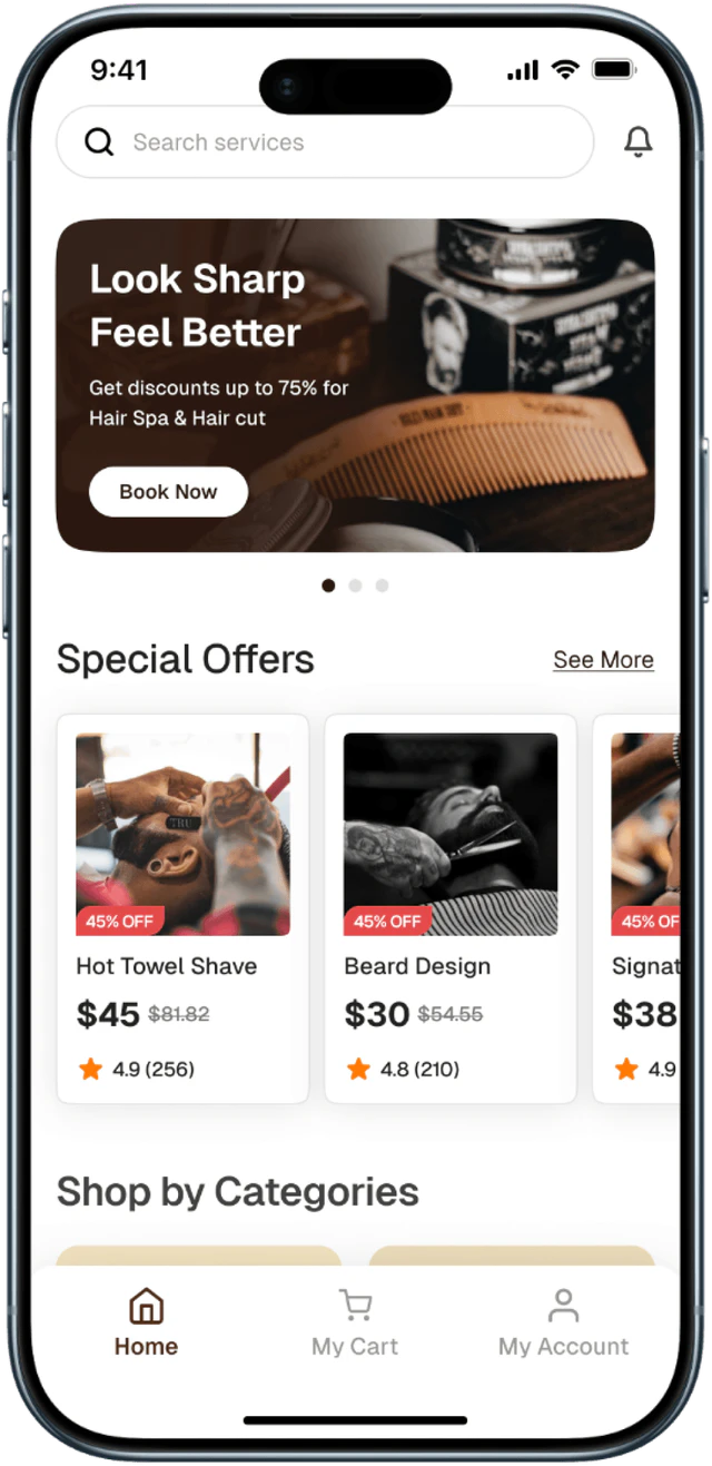 Unico mobile storefront for discovering and booking barber services